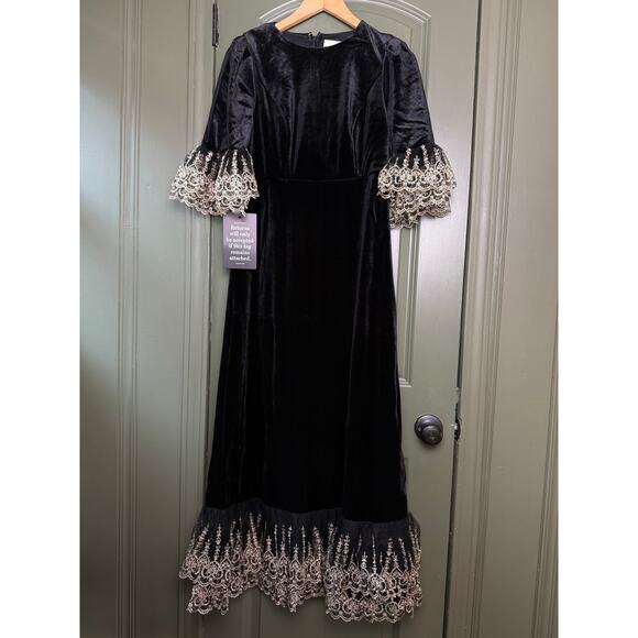 NWT Pomander Place Tuckernuck Black Velvet Lillith Maxi Dress Gold Lace 3XL - Picture 4 of 6